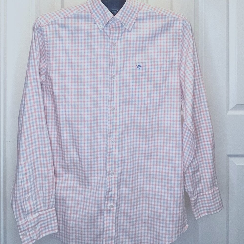 Southern Tide Plaid Long sleeve button down shirt, S (PE1)